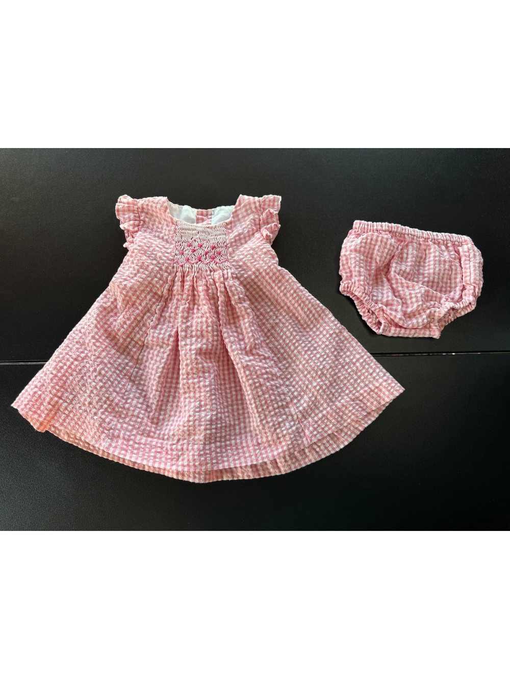 Edgehill Collection Baby Girls 6M Pink Gingham Smocked Dress Bloomers 2 Piece